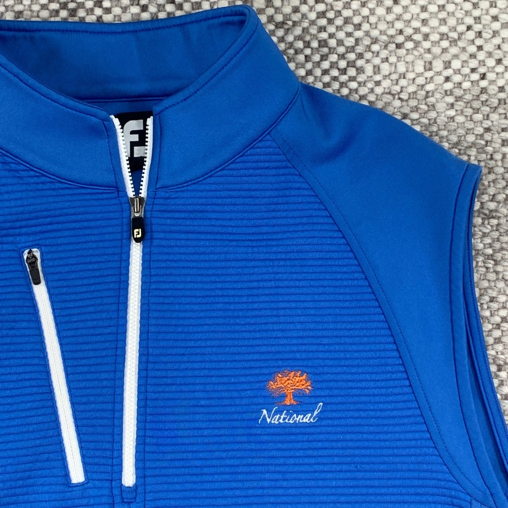 FootJoy Golf Vest Mens Medium Blue Ribbed Quarter Zip National Logo Oak Tree